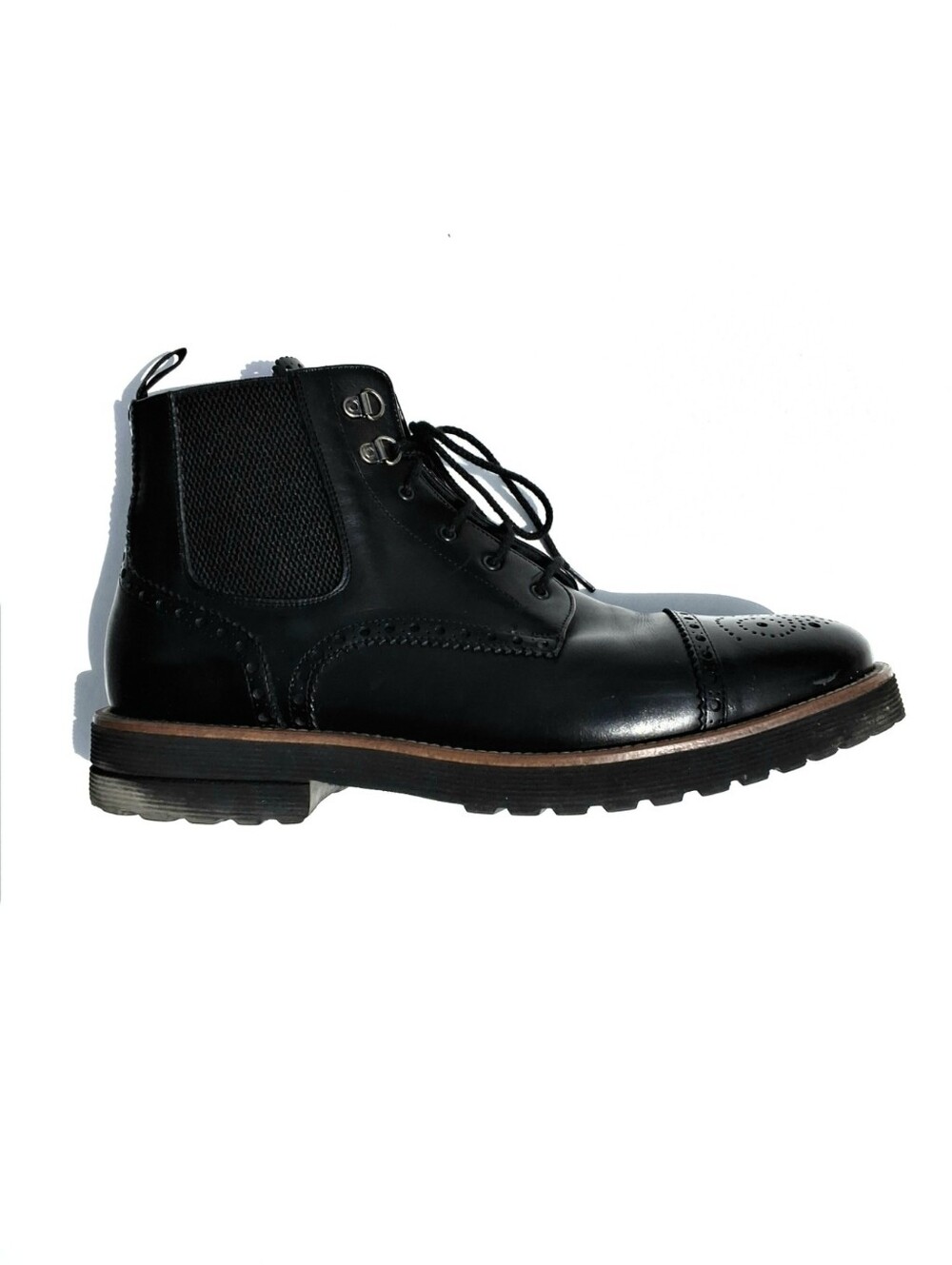 Pertini Men's Black Leather Lace-Up Brogue Boots Made In Spain (Size 12)